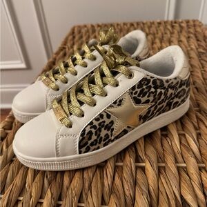 Leopard Print Sneakers with Gold Star and Laces